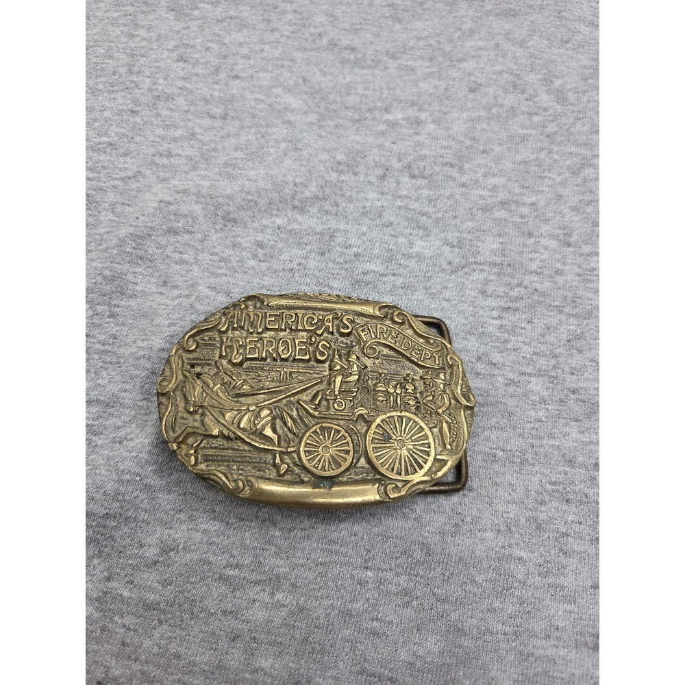 Americas Heroes Fire Department Solid Brass Heavy Belt Buckle
